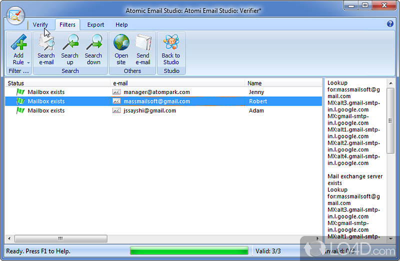 Check your email addresses - Screenshot of Atomic Mail Verifier