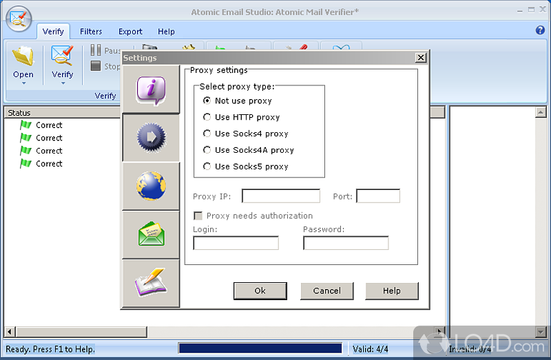 Filter configuration settings - Screenshot of Atomic Mail Verifier
