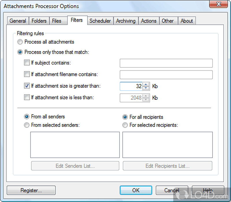 Manage attachments in Outlook messages - Screenshot of Attachments Processor for Outlook