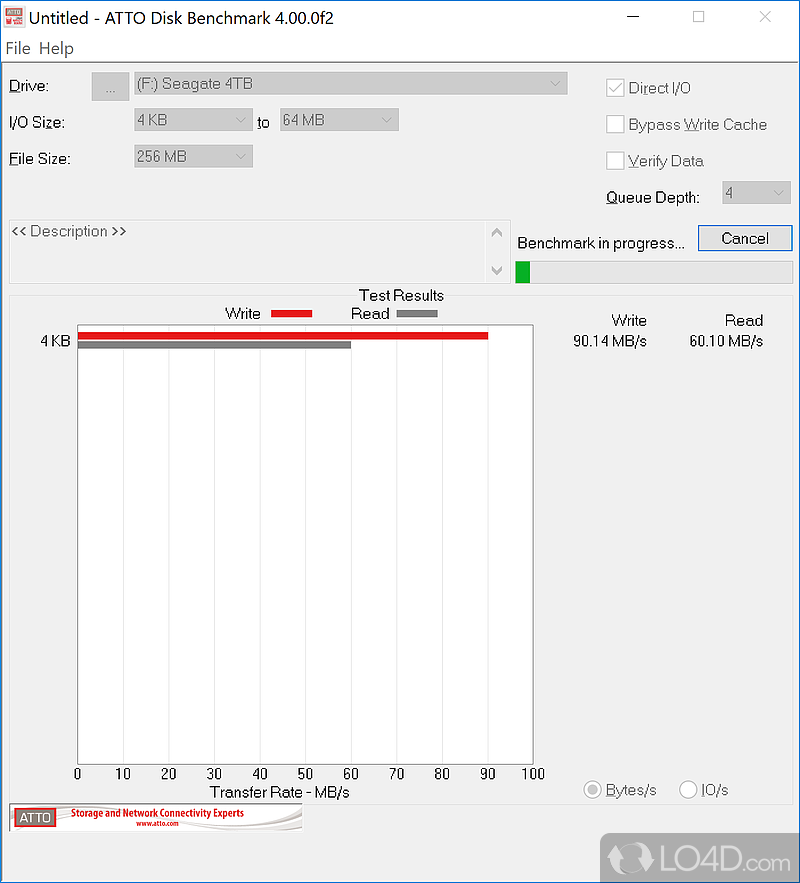 Easy to use and quick configuration - Screenshot of ATTO Disk Benchmark