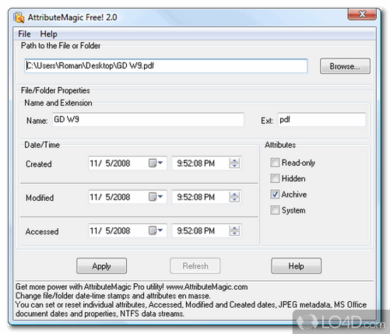 Edit file and folder properties - Screenshot of AttributeMagic Free!