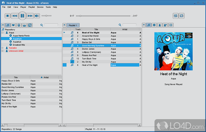 Fun piece of software that can listen to songs, while also allowing you to manage music collection - Screenshot of aTunes