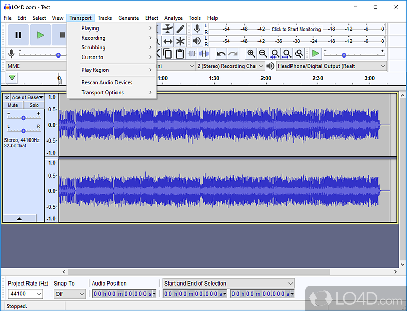 Extensions you can use and simple editing options - Screenshot of Audacity
