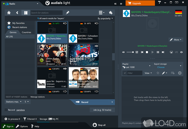 Streaming recorder for music and films. Listen to and record stations - Screenshot of Audials Light