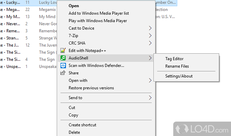Accessible via the right-click menu - Screenshot of AudioShell