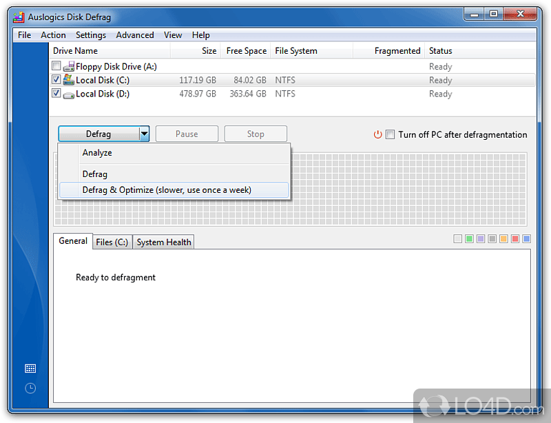 Lightweight and easy to use - Screenshot of Auslogics Disk Defrag