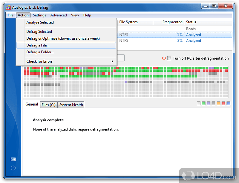 Quick defragmentation - Screenshot of Auslogics Disk Defrag