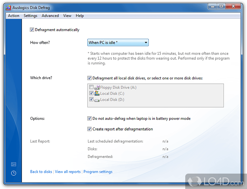 Increase performance by organizing your hard-drive for free - Screenshot of Auslogics Disk Defrag