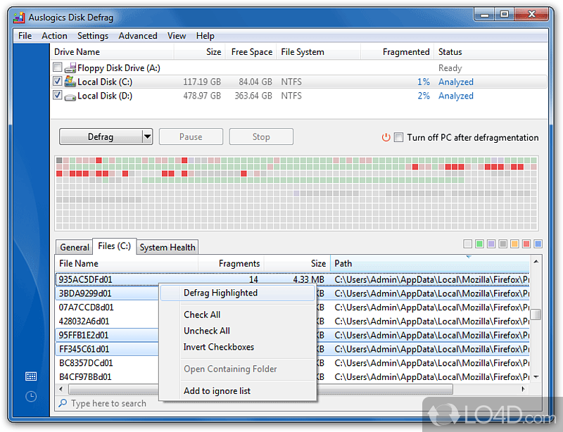 Fast and easy to use - Screenshot of Auslogics Disk Defrag