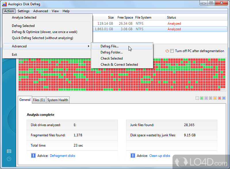 Disk defragmentation tool designed for speed - Screenshot of Auslogics Disk Defrag Portable
