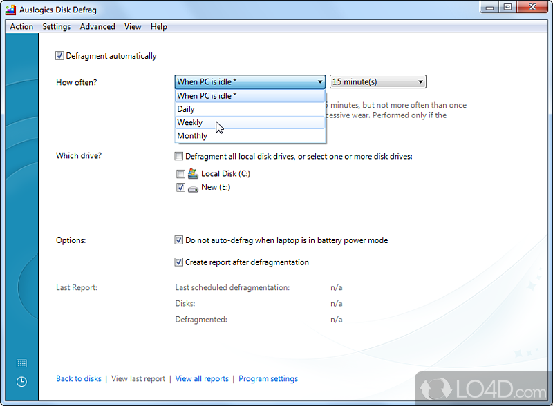 Auslogics Disk Defrag Portable: User interface - Screenshot of Auslogics Disk Defrag Portable