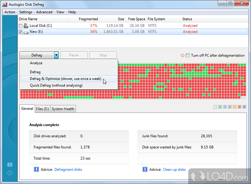 Fast, efficient free defrag tool you can take anywhere - Screenshot of Auslogics Disk Defrag Portable