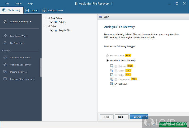 Restore lost or damaged files, as well as documents you erased by mistake - Screenshot of Auslogics File Recovery