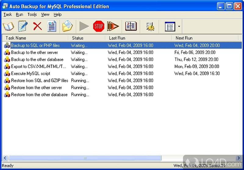 Schedule the backing up of MySQL databases - Screenshot of Auto Backup for MySQL Professional