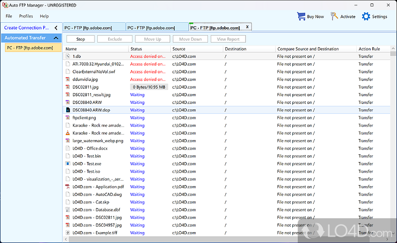 Auto FTP Manager: User interface - Screenshot of Auto FTP Manager