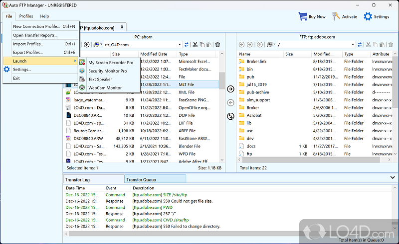 Built-in file manager - Screenshot of Auto FTP Manager