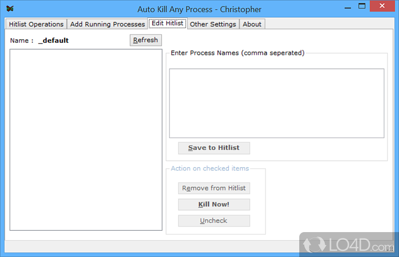 Auto Kill Any Process: User interface - Screenshot of Auto Kill Any Process