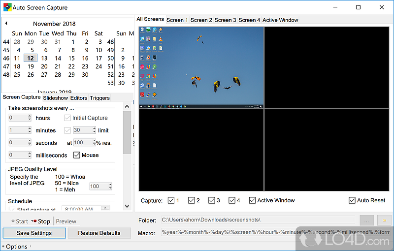 Capture screenshots of up to four displays on a preset interval - Screenshot of Auto Screen Capture
