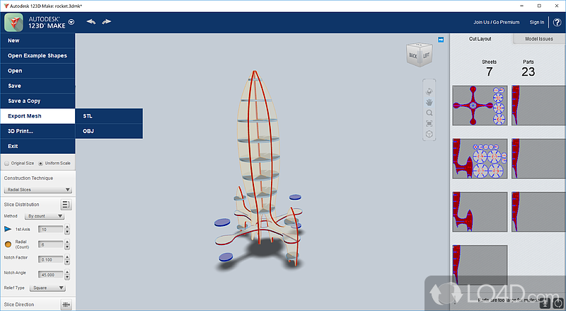 Tool which assists in improving AutoCAD skills with models - Screenshot of Autodesk 123D Make