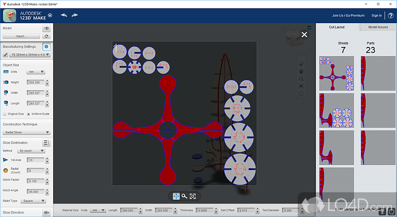 Autodesk 123D Make: User interface - Screenshot of Autodesk 123D Make