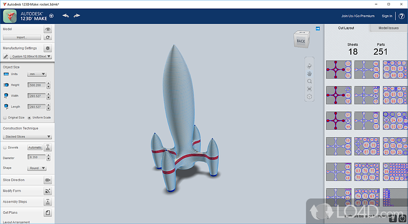 Compact app that comes bundled with construction techniques (e - Screenshot of Autodesk 123D Make