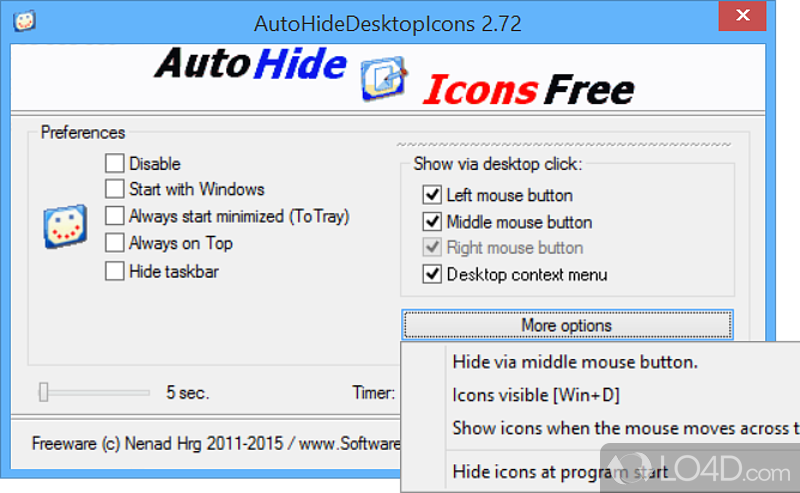 Hide or show icons on desktop - Screenshot of AutoHideDesktopIcons
