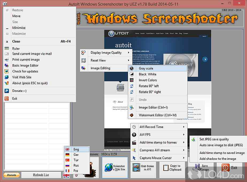 Helps users take screenshots, record the screen activity to AVI files - Screenshot of AutoIt Windows Screenshooter