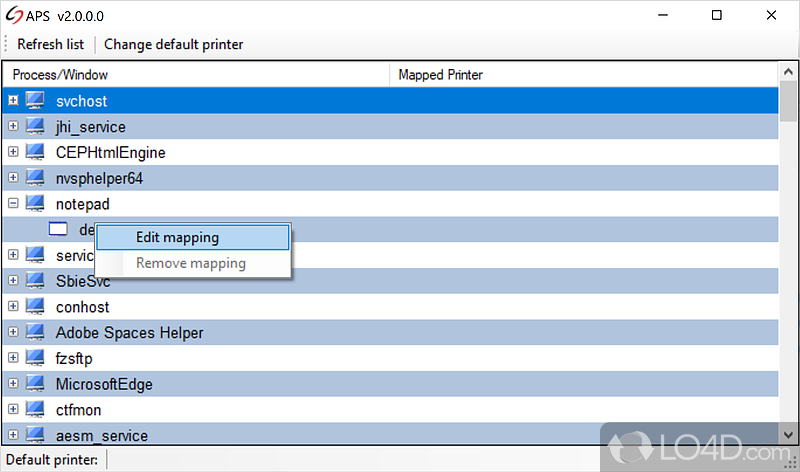 Configure printers for usage by selected programs - Screenshot of Automatic Printer Switcher