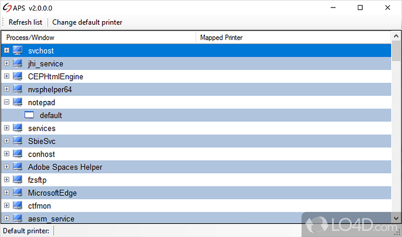 Displays the running apps and lets you select the default printer for each of them - Screenshot of Automatic Printer Switcher