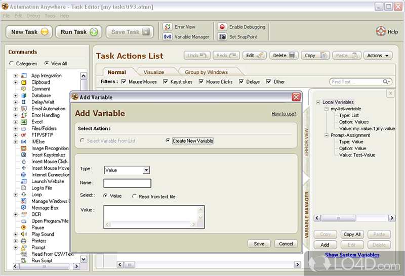 Automation Anywhere: User interface - Screenshot of Automation Anywhere