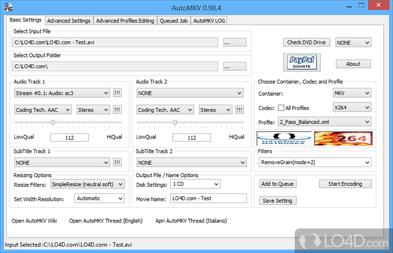 Backup DVDs and digital/analog captures to various formats - Screenshot of AutoMKV