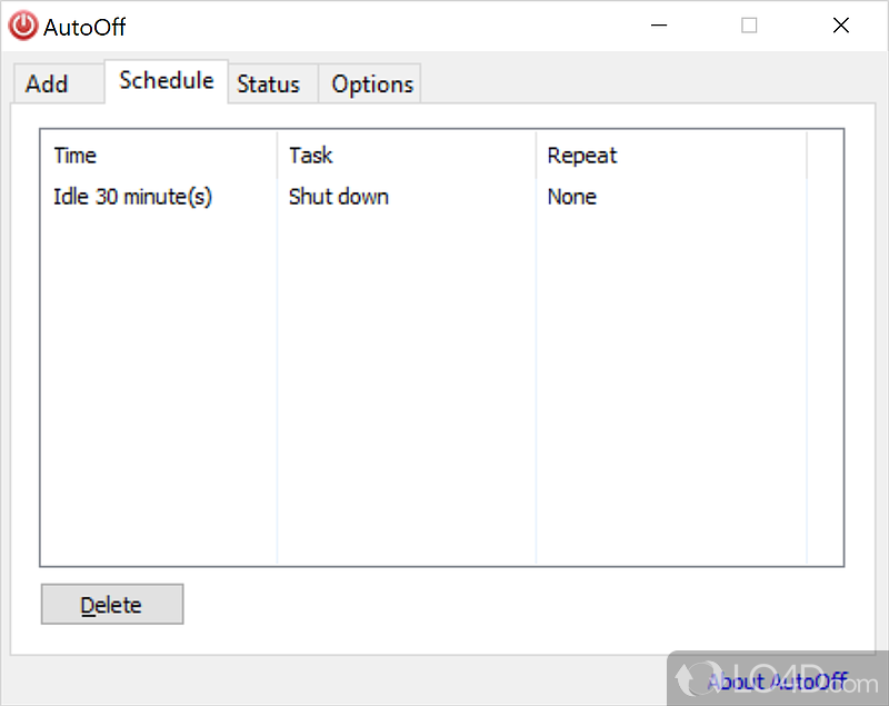 System shut down and restart scheduling software - Screenshot of AutoOff
