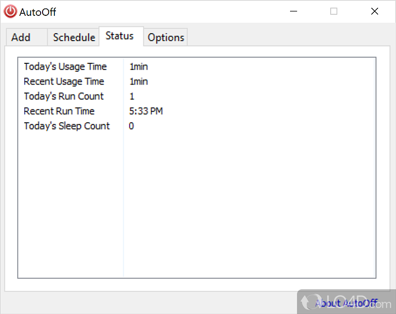 AutoOff: User interface - Screenshot of AutoOff