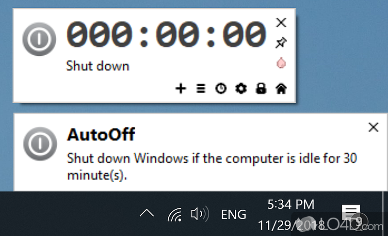 Provides multiple possibilities for scheduling power actions, such as restart, sleep, hibernate - Screenshot of AutoOff