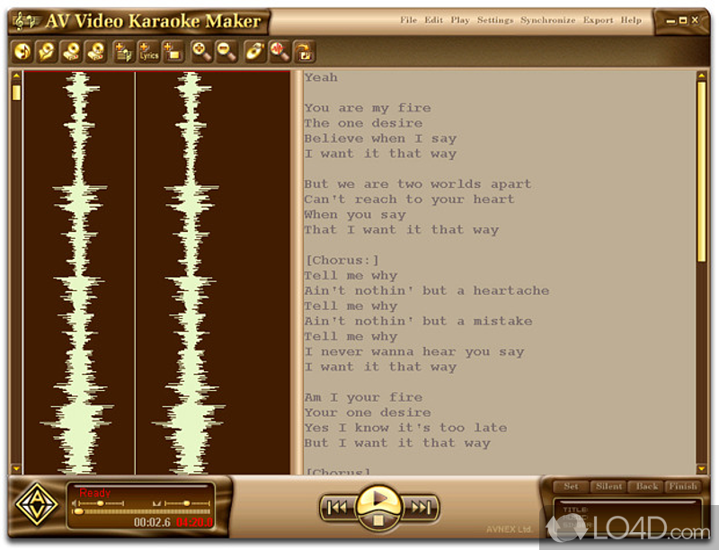 Customize karaoke songs by editing the waveform, lyrics - Screenshot of AV Video Karaoke Maker