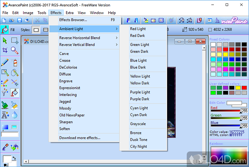 Interesting tools and effects - Screenshot of AvancePaint