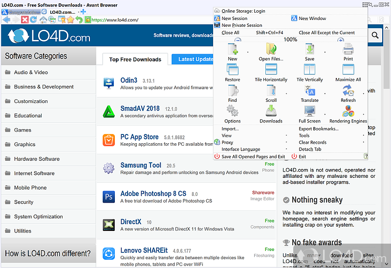 Avant Browser: User interface - Screenshot of Avant Browser