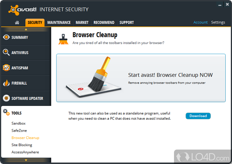 Remove toolbars from major browsers - Screenshot of Avast Browser Cleanup