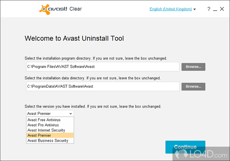 Remove stubborn security software - Screenshot of Avast Clear
