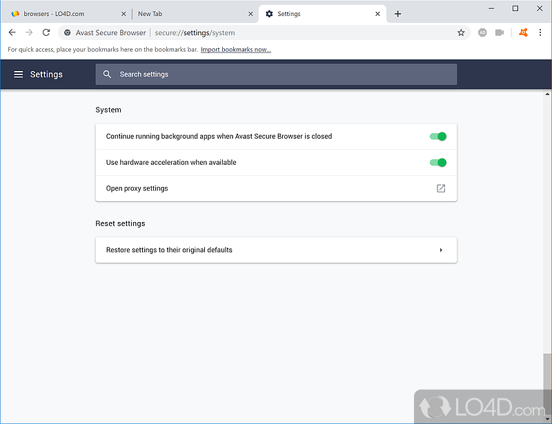 Avast Secure Browser: Avast Sync - Screenshot of Avast Secure Browser