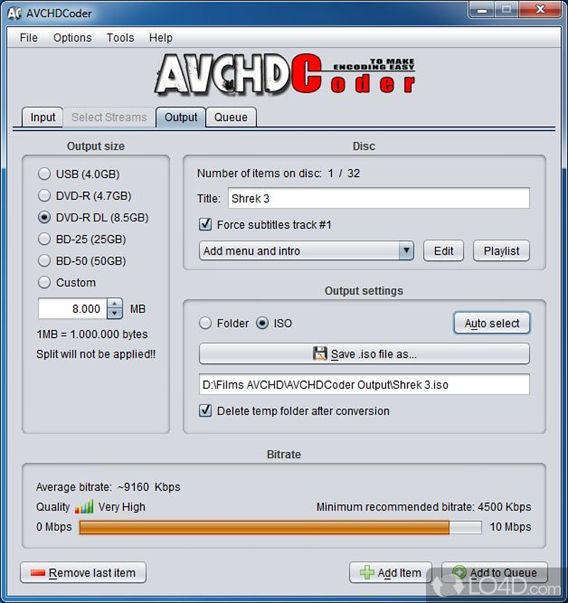 AVCHD Coder: User interface - Screenshot of AVCHD Coder