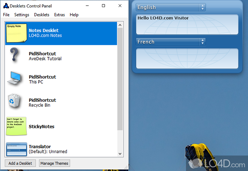 Customize your desktop with desklets - Screenshot of AveDesk