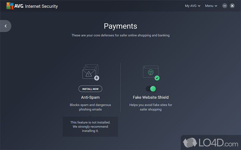 A modern style and very user-friendly - Screenshot of AVG Internet Security