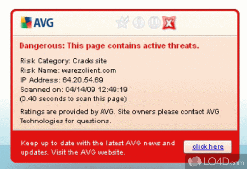 AVG-signed real-time protection against online threats, preventing cyber criminals from infecting computer to steal data - Screenshot of AVG LinkScanner