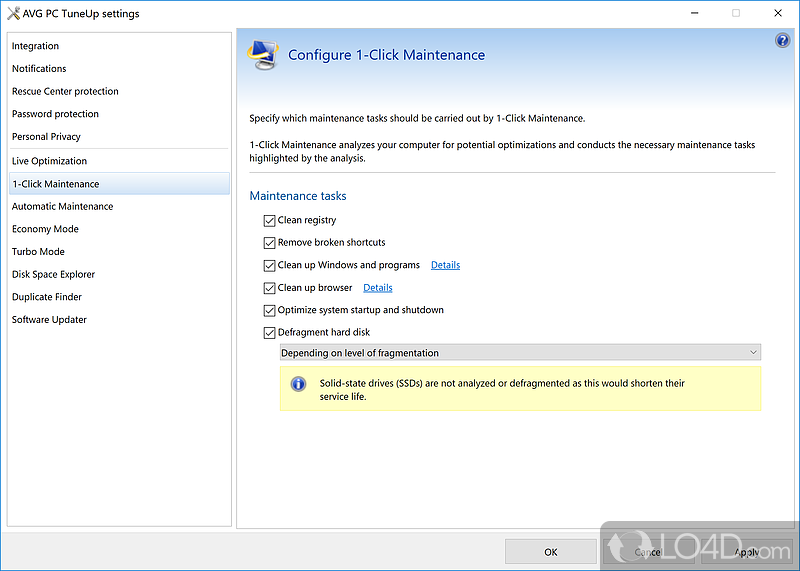 Schedule cleaning processes - Screenshot of AVG PC Tuneup