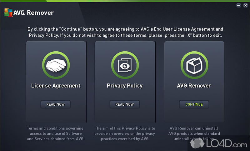 -to-handle tool that analyzes system in order to remove AVG products in case the uninstallation process has failed repeatedly - Screenshot of AVG Clear (AVG Remover)