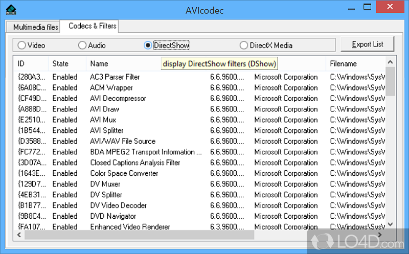 Identifies which codec is required to play an AVI file - Screenshot of AVIcodec