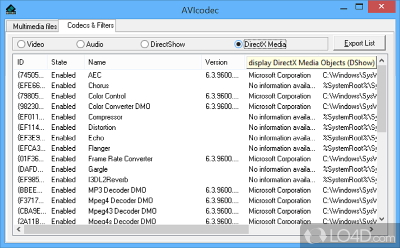 AVIcodec: User interface - Screenshot of AVIcodec