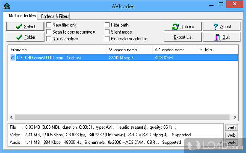 Piece of software that helps you analyze a file - Screenshot of AVIcodec