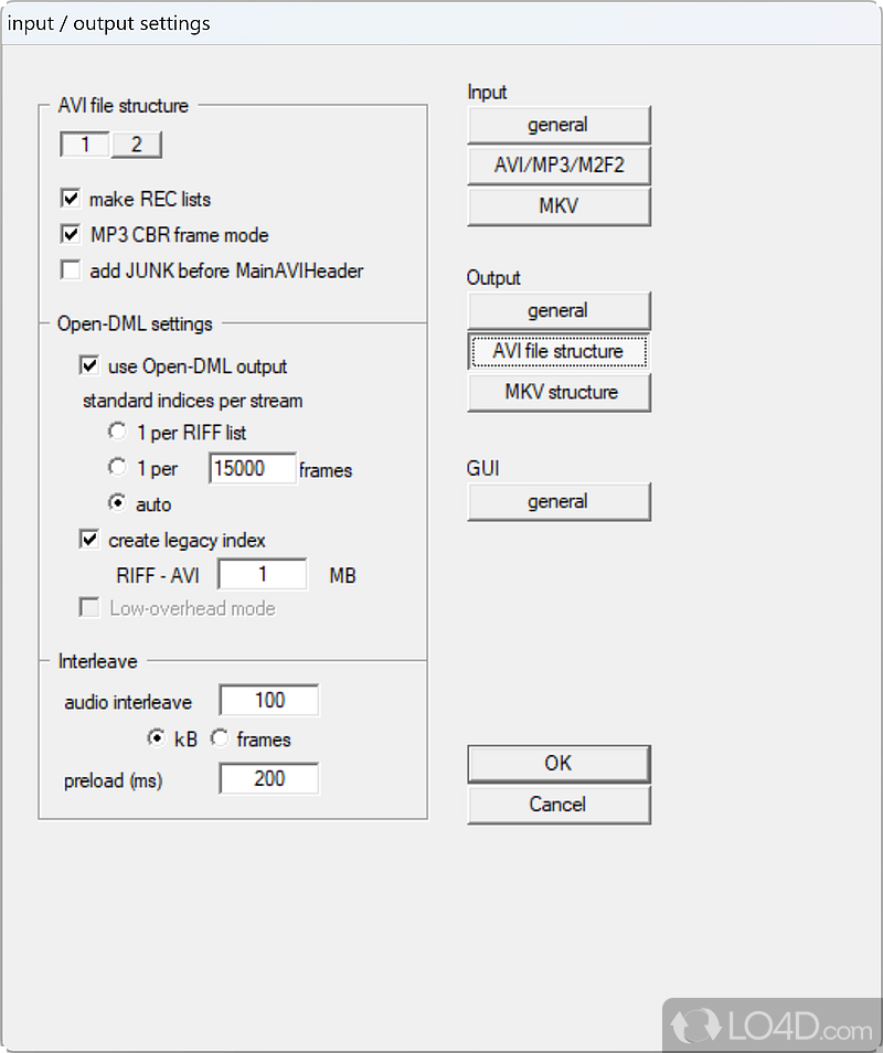 Clean feature lineup - Screenshot of AVIMux GUI
